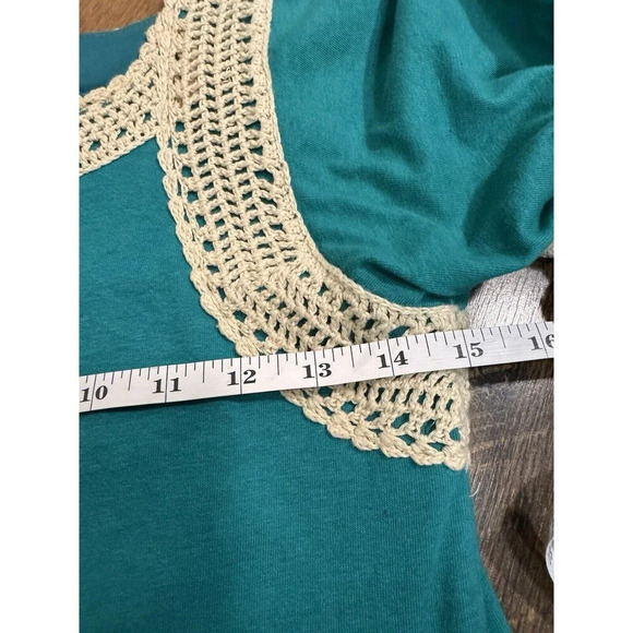 Judith March Small  Teal  Bell Sleeve Tunic Crochet Boho Style Midi Dress - Picture 9 of 10